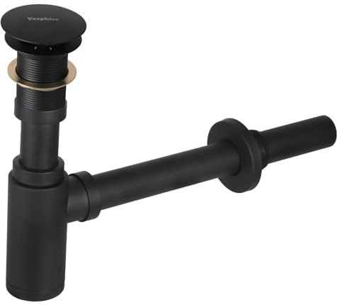 Vasphire Sifón lavabo desagüe sin rebosadero – Acero inoxidable 304 Universal Sifón Lavabo Baño, Sifón Sifón Pop Up Desagüe, Sifón de Fregadero, Negro