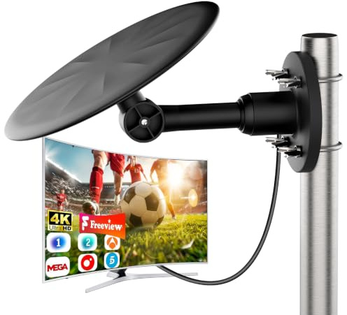 Antena TDT Exterior Potente para Smart TV – Antena TV Exterior HD 4K/1080P con Señal Estable UHF/VHF, Largo Alcance, Compatible DVB-T2/DVB-T, Cable Coaxial 10 m, Resistente a la Intemperie