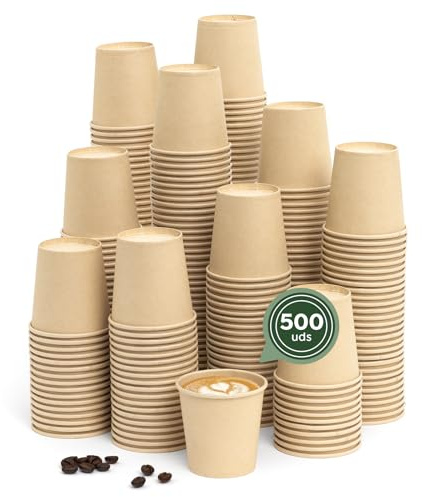 Maxi Products - Bicchieri da caffè usa e getta Kraft - Bicchieri Cartone - Bicchieri usa e getta Catering - Bicchieri caffè da asporto - APTO BEVANDE CALDE E FREDDE (120 cc, 500 pezzi)