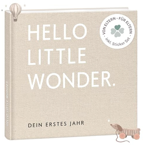 mintkind® Babytagebuch Coffee Table Edition Beige – Leinen, 132 Seiten | Babyalbum mein erstes Jahr mit Leineneinband, 24x22 cm, Platz für Fotos und Notizen – Geschenk zur Geburt