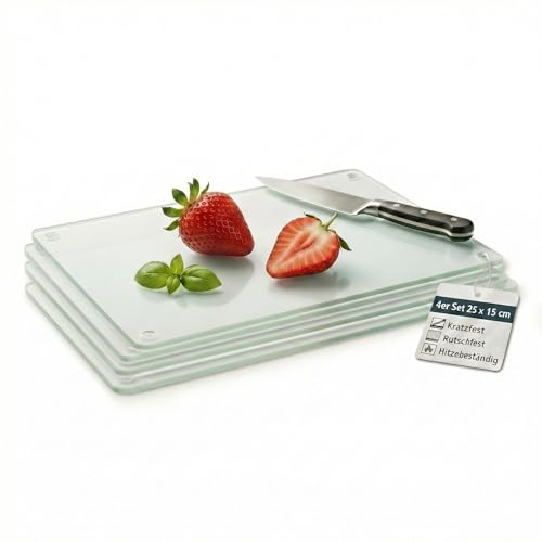 getgastro Juego de 2 tablas de cortar de cristal, 25 x 15 cm, transparente, tabla de cortar de cristal, placa de cocina, tabla de cortar, placa de cristal resistente al calor