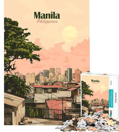 Puzzle pour Adolescents 1000 pièces Manille Philippines Paysage Urbain Art Jeu Familial Jouet addictif pour cultiver la Patience pour Les Jeux Améliore la mémoire (Dimensions 50x75cm)
