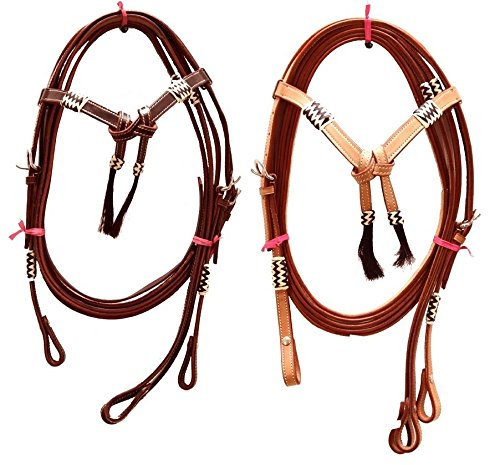 PS Pferdeartikel Cross Over Zaum, Westerntrense Zigzag mit Zügeln Farbe Natur