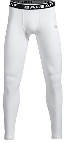 baleaf Boys Fleece Compression Leggings Youth Pants Kids Tights Football Basketball Baseball Sports Cold Weather Gear White Size M