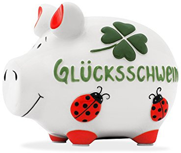 KCG Sparschwein Glücksschwein Spardose aus Keramik mit Gummi-Verschluss Kleinschwein Sparbüchse 12,5 x 9 x 9 cm