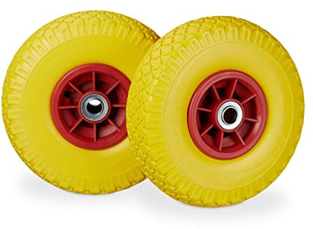 relaxdays 2X Ruote per Carriola, in Gomma Antipanne, 3.00-4, ASSE 20mm, Max.150 kg, 260 x 85 mm, Giallo-Rosso
