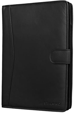 STILORD Cohen A4 Dokumententasche Leder Vintage - Elegante Schreibmappe mit 12,2 Zoll Tabletfach & Reißverschluss - Perfekt für Business, Meetings & Arbeit - Echtes Leder Farbe:schwarz