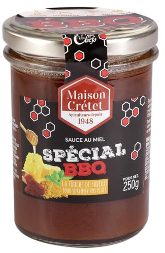 Maison Crétet | Sauce au Miel barbecue | marinade, dips, viandes et légumes | 97% de miel | Pot verre | préparation en pot de 250gr