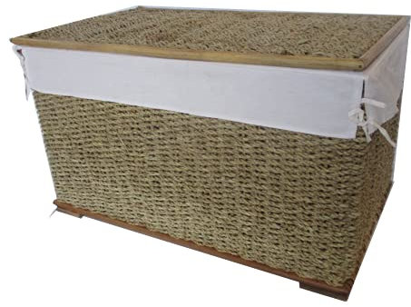 BAULE VIMINI RATTAN CM 84X50X50 H CORDONCINO DI BANANO PORTA BIANCHERIA FODERA COTONE STRUTTURA IN ROBUSTE CANNE DI RATTAN
