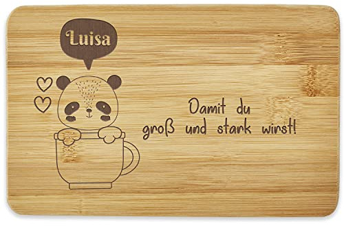 Bl4ckPrint Kinder Frühstücksbrettchen personalisierbar mit Name - Jausenbrett mit Gravur - Frühstücksbrettchen Kinder - Individuelles Holzbrettchen mit niedlichem Tiermotiv & Namen