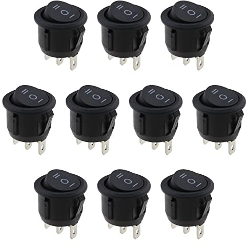 YINETTECH 10pcs Iterrupteur à Bascule SPDT AC 10A/125V 6A/250V 3 Broches 3 Positions on/Off/on Snap-in Voiture Interrupteur à Bascule Rond pour Voiture Bateau Moto Distributeur d'eau