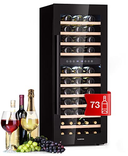KLARSTEIN Cantinetta Vino, Cantinetta Vino Refrigerata a Zona Doppia per Interno/Esterni, Frigo Bar, Cantina Vino con Vetrina, Mini Bar con Protezione UV, Frigo Vino Touch, 5-18°C, 73 Bottiglie