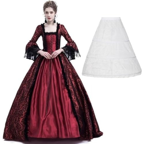 CAMDOM Vestidos Victorianos para Mujer,Vestido Vintage para Baile de Máscaras,Medieval Gótico Lolita Fiesta Vestido de Noche Disfraz de Cosplay Renacentista con Enagua