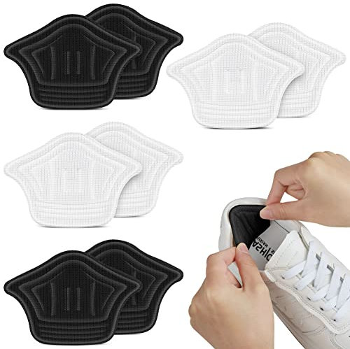 ACWOO Coussinets de Talon, 4 Pairs Coussinets de Coussin de Talons Auto-Adhésif, Inserts de Talons, Talons Semelles Autocollantes Antidérapants pour Empêche Frottements et Ampoules(5mm, Blanc+Noir)