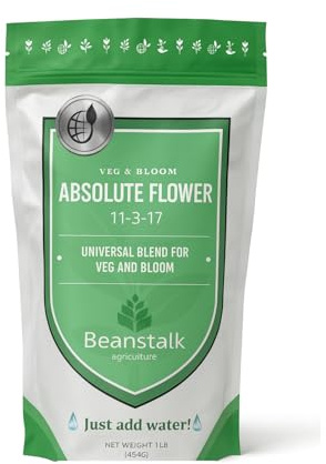 Beanstalk Agriculture Absolute Flower 11-3-17 – Controlled-Release Bloom Fertilizer for Bigger Stickier Buds Ideal for Indoor Outdoor Hydroponic & Soil Grows High-Performance Flowering Nutrients– 1 lb