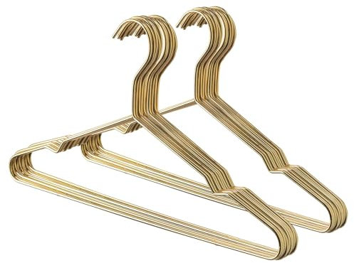 Harbour Housewares Metal Coat Hangers - Gold - 20x Wire Clothes Hangers with Round Trouser Bar and Non Slip Shoulder Notches for Jacket, Suit, Jumper, Dress Wardrobe Storage