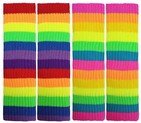 NyxSeat 2 Stück Regenbogen-Wollflorsocken Für Damen, Modische Gestrickte Beinstulpen, Warme Florsocken, Skating-Beinstulpen