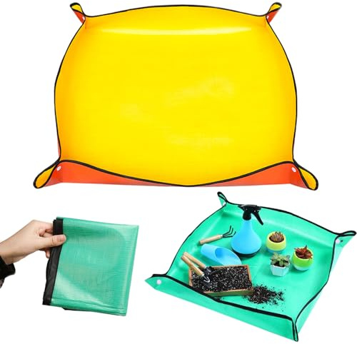 TRKETK 2 Stück Pflanzen Umtopf Pad, Gartentopf Pad Wasserdichte Gartenmatte Tragbare Topfpflanzen Umtopfmatte Faltbare Umtopf Topf Pad Pflanzunterlage für die Pflanzenpflege im Innengarten (Grün+Felb)