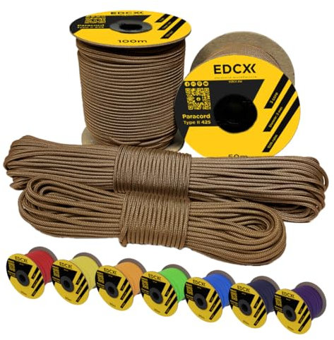 EdcX 3 mm Nylon Paracord 425 (15, 30, 50 And 100m) – 3 mm Type II, 100% Nylon Rope, 3 Strand Rope, 3 mm Nylon Rope in Many Colors (Coyote Brown, 15 m)