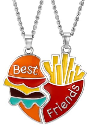 Houhounb 2 Stück Regenbogen Legierung Freundschafts Halskette BFF Kette Freundschaftsketten Halskette Hamburger Pommes frites Partner Schmuck mit Gravur für Besten Freunde Geschenke