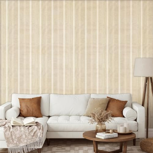 Selbstklebende Tapete Camel Beige Streifen Strukturtapete Wandtattoo Schlafzimmer Tapete Selbstklebend Vliestapete Wallpaper for Living Room Tapeten Leicht zu Entfernen Wandschutzfolie 38.6x100.6cm