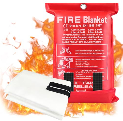 XiXiRan Coperta Antincendio 1.2 * 1.2m, Coperta Ignifuga Antincendio, Coperta Ignifugadi, Coperte Antincendio in Vetroresina, Include Borsa Protettiva e Gancio per Appenderlo