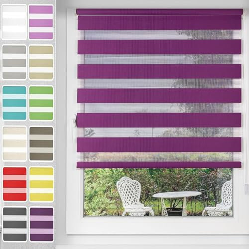 Verdunkelungsrollo 40 x 200 cm Premium Fensterrollo für Schlafzimmer Kinderzimmer Dachboden und Reise inklusive Metallträger, Lila