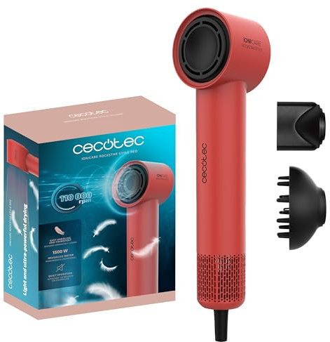 Cecotec Haartrockner Ionicare Rockstar Style Red, sehr kompakter und leichter Haartrockner, Motor 1500W 110.000 U/min, Ionengenerator, 4 Temperaturen, 3 Geschwindigkeiten, leise: Brushless-Technologie