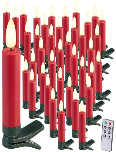 Lunartec Baum-Kerze: 40er-Set LED-Weihnachtsbaumkerzen mit Dochten und Flammen-Effekt, rot (Christbaumkerzen, LED Kerzen, 3D)