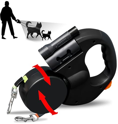 Correa y perro Extensible Flexi 3M, Correa Retráctil para Pequeños, Medianos y Grandes Perros, con Linterna LED y Asa Ergonómica de Goma, hasta 30KG