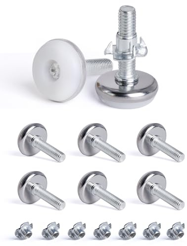 SPDYCESS 8 Stück M8 X 28MM Verstellfüsse Möbelfüße, Verstellbare Runde Nivellierfüße, Höhenverstellbarer Planierenfüße mit 8 Stück 4-zackigen Nutensteinen, für Schrank Schreibtisch Bett Beine