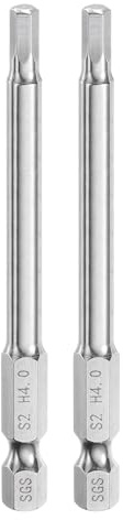 QUARKZMAN 2pcs Foret à Tête Hexagonale 4mm (H4) Métrique 1/4 Tige Hexagonale 80mm (3.2) Long Embouts de Tournevis Magnétique Acier S2 Foret Hexagonaux à Pointe Plate pour Vis