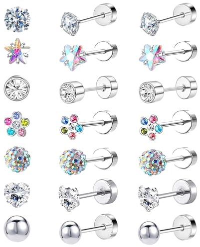 7 Pairs Titanium Earrings for Girls - Hypoallergenic Screw Back Studs for Kids and Women