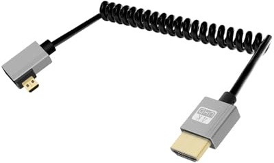YANBORONSN Cable micro HDTV en espiral 4K, cable micro HD TV a HD TV corto en espiral, cable HDTV2.0 compatible con 4K a 60 Hz y 18 Gbps, para cámara, televisor y tableta 2.2ft(Izquierda)