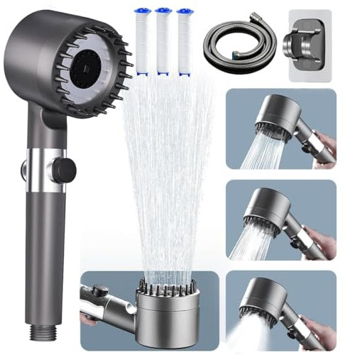 ButterFox Duschkopf mit Filter, Hochdruck Handbrause mit Schlauch, 4 Strahlarten Duschkopf Wassersparend mit Filtration in 15 Schichten, Duschbrause mit Verstellbarer für Erwachsene Kinder Haustiere