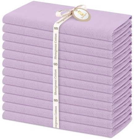 Showgeous 12 Packungen Servietten aus Baumwolle und Leinen, 40 x 40 cm, Servietten aus Baumwoll-Leinen, waschbar und wiederverwendbar, Abendessen für Hochzeit und Partys (Lavendel)