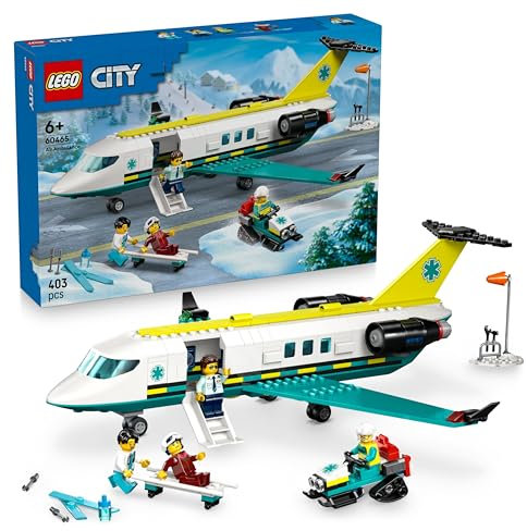 LEGO City Ambulancia Aérea de Emergencia - Juego Médico con Avión Sanitario de Juguete - 4 Minifiguras inc. Médica y Piloto - Moto de Nieve, Camilla y Herramientas - Regalo para Niños de 6+ Años 60465
