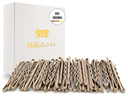 HAARallerliebst® 50 Bobby Pins Beige – 5cm Haarklammern für Damen – Extra stark & langlebig – nachhaltige Geschenkbox – Haarnadeln für Frisuren, Haarstyling Zubehör (beige, 50 Stück)