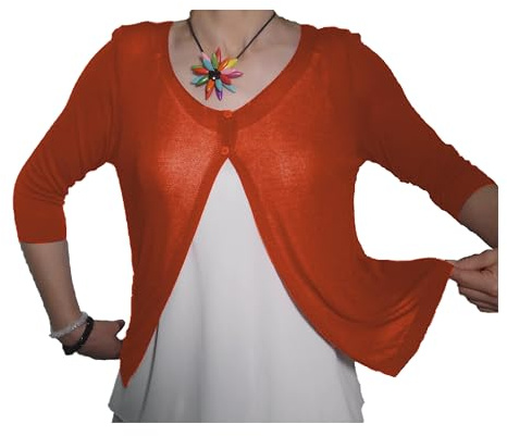 Fantasy Cardigan Spolverino Corto Coprispalle Giacchetto Bolerò Filo Viscosa Leggero Manica 3/4 Semplice Ragazza Donna (Rosso)