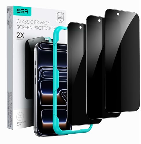 ESR 3-pack för iPhone 17 Pro Max privat skärmskydd, justera ram | Splittersäkert i militärkvalitet, 9H härdat glas, anti-spionering, heltäckande skydd, enkelt installationsverktyg, reptåligt
