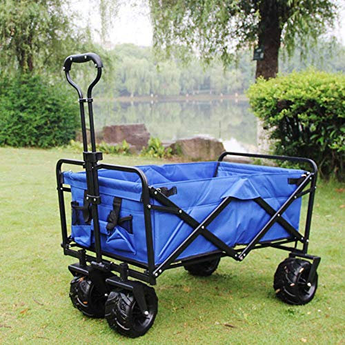 Carrello da giardino pieghevole con cinghia da tirare, carrello a mano resistente, capacità 90 kg, per giardinaggio, campeggio, spiaggia, pesca, soluzione di trasporto portatile e versatile