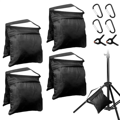 4 Stück Sandsack für Stativ Fotografie, 800D Nylon Gewichtssäcke mit Haken, Gegengewicht für Lichtstative, Studio, Video & Bespannung, Schwarz 57 x 27 cm