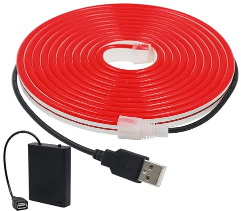 Wisada 5V Tira LED [2m, Rojo]，Alimentado por USB/Alimentado por Batería，Tira de neón LED recortable flexible impermeable IP65，Inicio/Tienda Decoración