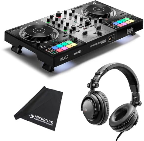 Hercules DJControl Inpulse 500 2-Deck DJ USB-Controller Silver Edition + DJ45 Kopfhörer + keepdrum Mikrofasertuch