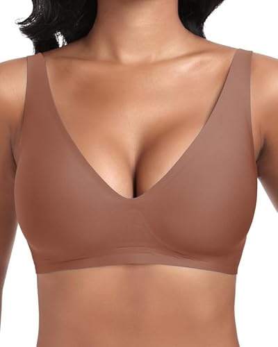 Jiuday Tiefer V Push Up BH Damen ohne Bügel Bequemer Jelly BH für Große Brüste Starker Halt Seamless Soft Bra Bügelloser Gepolstert Glatter Nahtloser Bralette