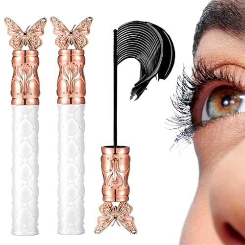 Wimpernserum,Mascara Wimperntusche Wasserfest Schwarz,Wischfest Overrich Lash Serum für Volumen und Definition (2 Pcs)