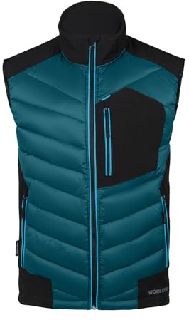 Work IDEA Herr utomhus softshell väst vattenavvisande vindtät ärmlös jacka – ventilerande lätt sportväst med fickor för, cykling, löpning, vandring, golf och arbetskontexter, blå, XL