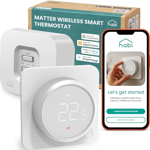 Habi Smart Thermostat - Wireless Heating Thermostat Kit Smart Heating Controller & Boiler Receiver. Works With Alexa, Google, App Controlled Central Heating & Hot Water Ideal For Combi Boilers