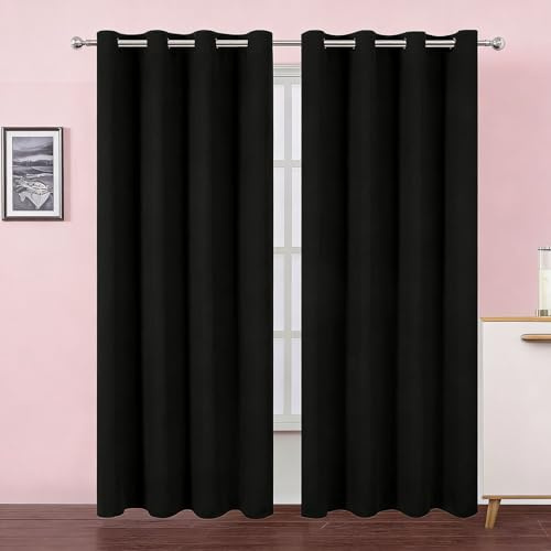 LIHUANE Vorhänge Blickdicht 160 x 160 cm mit Ösen Verdunkelung Wohnzimmer Einfache Montage in Nur 1 Minute Ohne Bohren für Wohnzimmer Schlafzimmer Ösenvorhänge, Schwarz