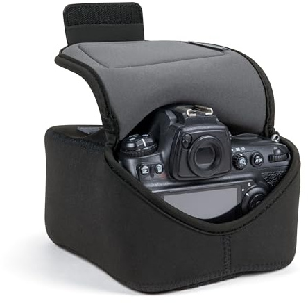 USA Gear Housse Appareil Photo (Grande) pour Reflex/SLR Moyen, Compatible Canon EOS R6 Mark II, Sony A7 V, Nikon Z 6III et Plus, Etui Neoprene Rembourre, Poche Zip, Passant Ceinture (Noir)